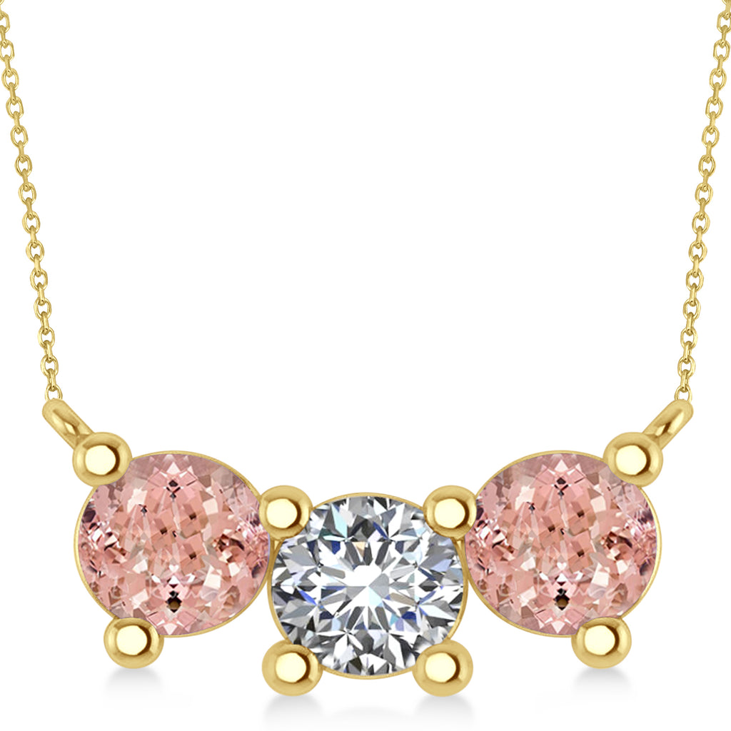 Three Stone Diamond & Morganite Pendant Necklace 14k Yellow Gold (3.00ct)