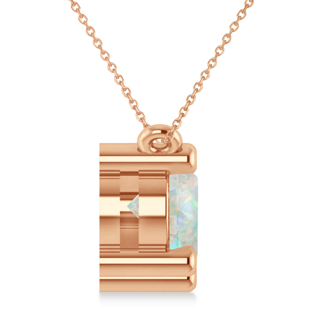 Three Stone Diamond & Opal Pendant Necklace 14k Rose Gold (3.00ct)