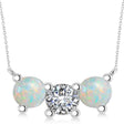 Three Stone Diamond & Opal Pendant Necklace 14k White Gold (3.00ct)
