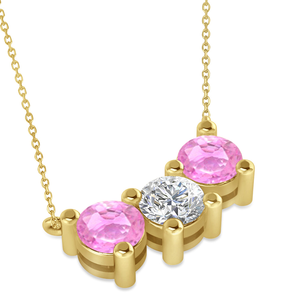 Three Stone Diamond & Pink Sapphire Pendant Necklace 14k Yellow Gold (3.00ct)