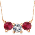 Three Stone Diamond & Ruby Pendant Necklace 14k Rose Gold (3.00ct)