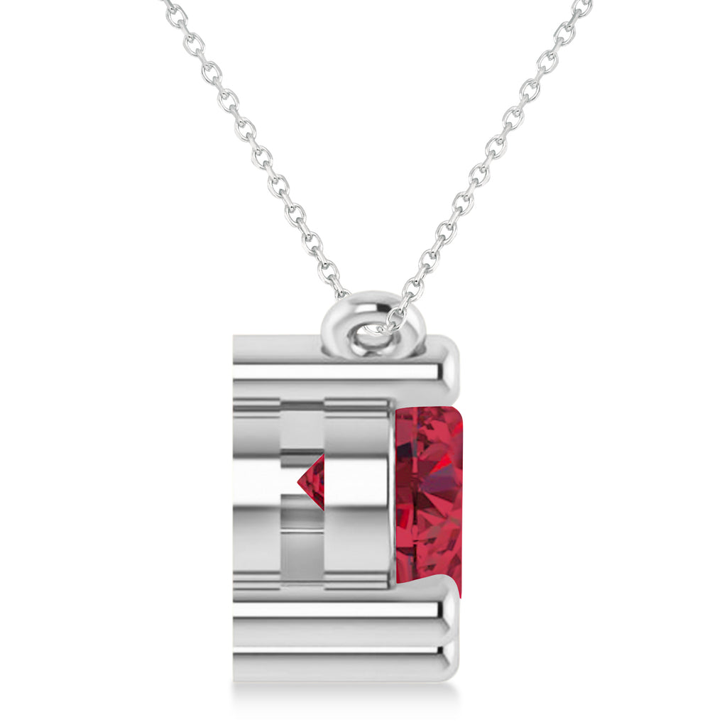 Three Stone Diamond &amp; Ruby Pendant Necklace 14k White Gold (3.00ct)