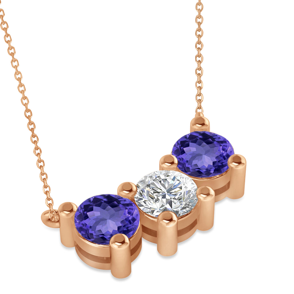 Three Stone Diamond & Tanzanite Pendant Necklace 14k Rose Gold (3.00ct)