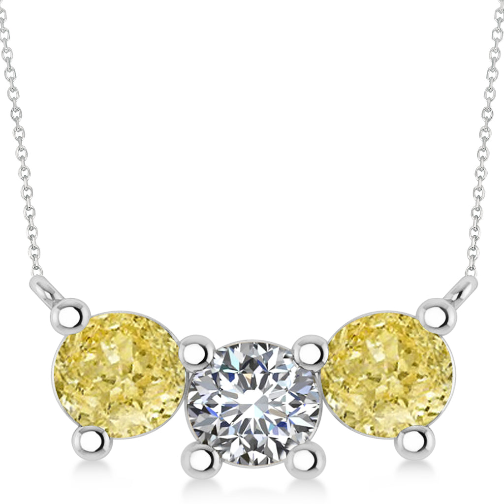 Three Stone Diamond & Yellow Diamond Pendant Necklace 14k White Gold (3.00ct)