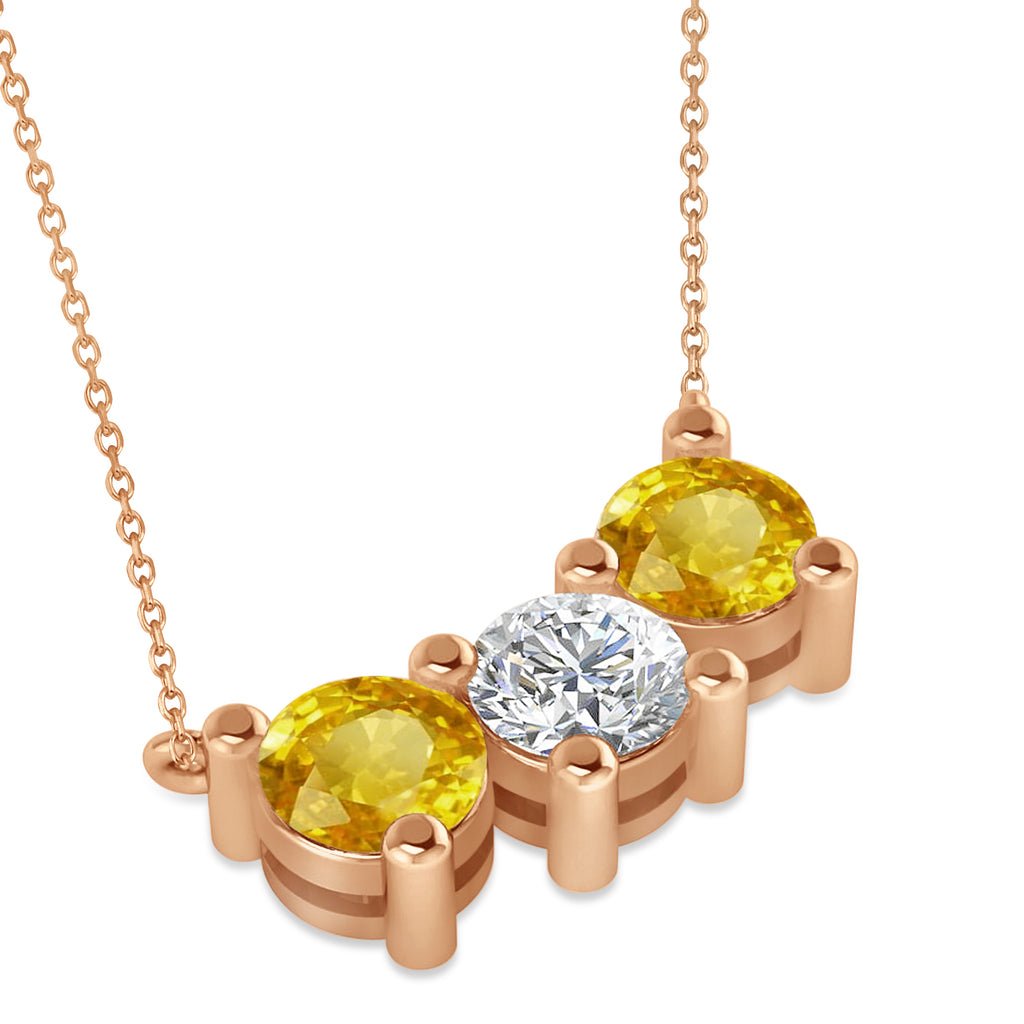 Three Stone Diamond & Yellow Sapphire Pendant Necklace 14k Rose Gold (3.00ct)