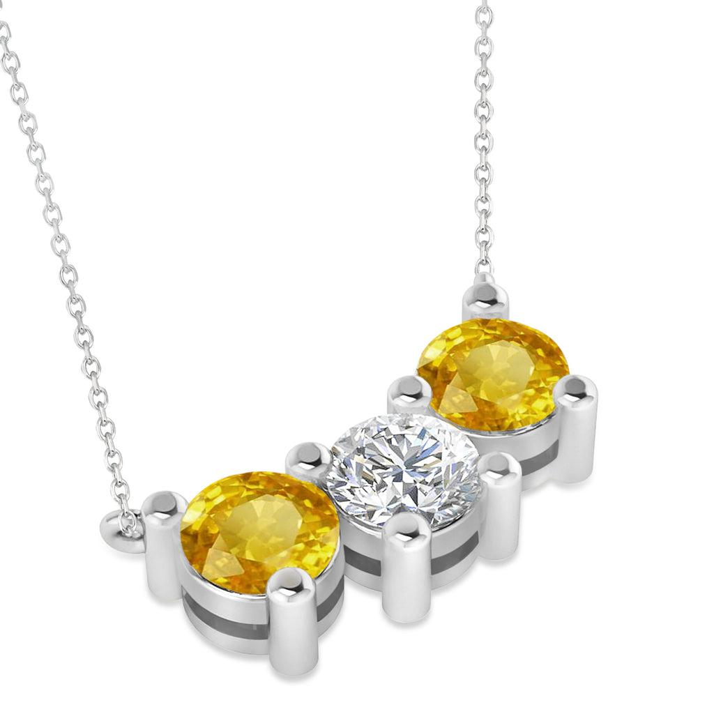 Three Stone Diamond & Yellow Sapphire Pendant Necklace 14k White Gold (3.00ct)