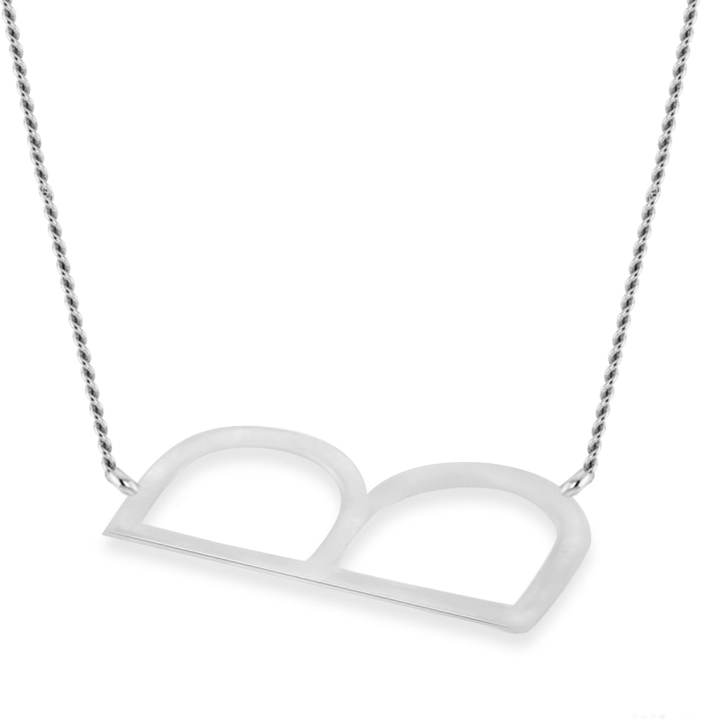 Personalized Large Tilted Initial Necklace 14k White Gold