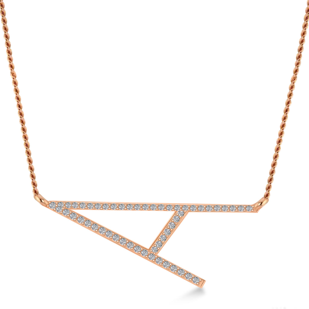 Personalized Diamond Large Tilted Initial Necklace 14k Rose Gold
