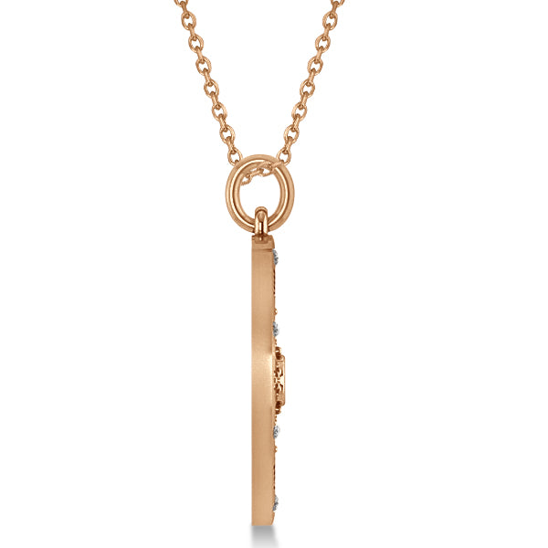 Extra Large Compass Necklace Pendant For Men Diamond Accented 14kRose Gold (0.45ct)