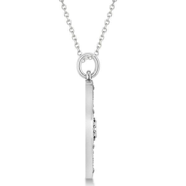 Compass Necklace Pendant For Men Diamond Accented 14k White Gold (0.45ct)