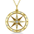 Compass Necklace Pendant For Men Diamond Accented 14k Yellow Gold (0.45ct)