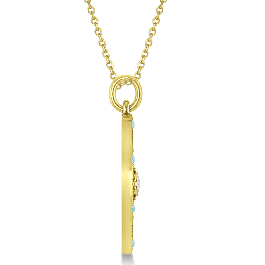 Compass Pendant For Men Aquamarine & Diamond Accented 14k Yellow Gold (0.45ct)