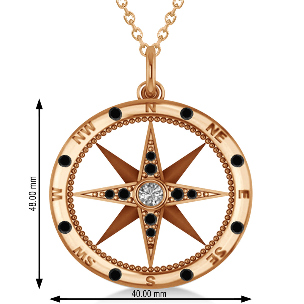 Compass Pendant For Men Black & White Diamond Accented 14k Rose Gold (0.45ct)