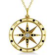 Compass Pendant For Men Black & White Diamond Accented 14k Yellow Gold (0.45ct)