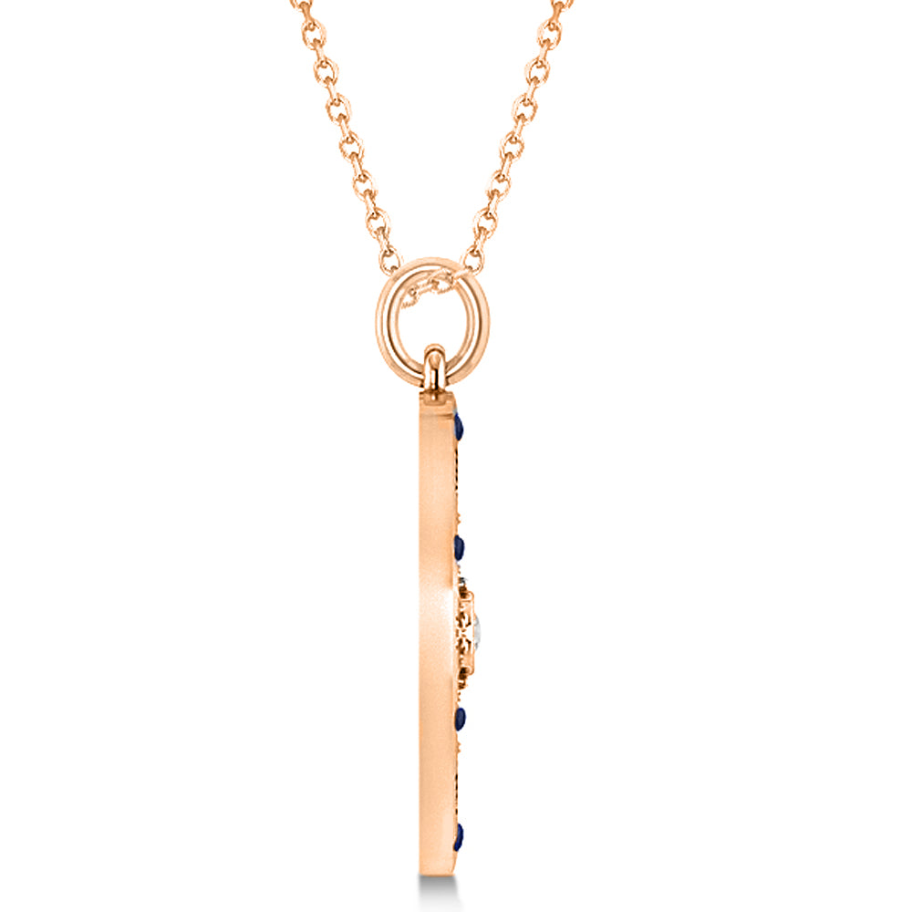 Extra Large Compass Pendant For Men Blue Sapphire & Diamond Accented 14k Rose Gold (0.45ct)