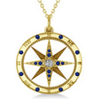 Compass Pendant For Men Blue Sapphire & Diamond Accented 14k Yellow Gold (0.45ct)