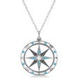 Compass Pendant For Men Blue Topaz & Diamond Accented 14k White Gold (0.45ct)