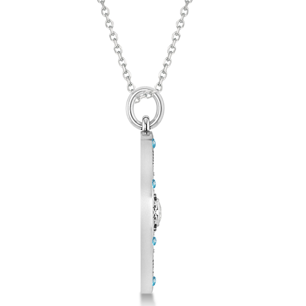 Compass Pendant For Men Blue Topaz & Diamond Accented 14k White Gold (0.45ct)
