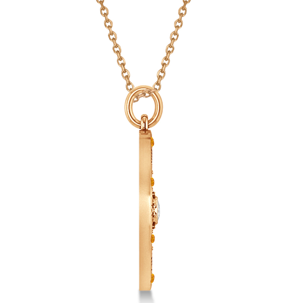 Compass Pendant For Men Citrine & Diamond Accented 14k Rose Gold (0.45ct)