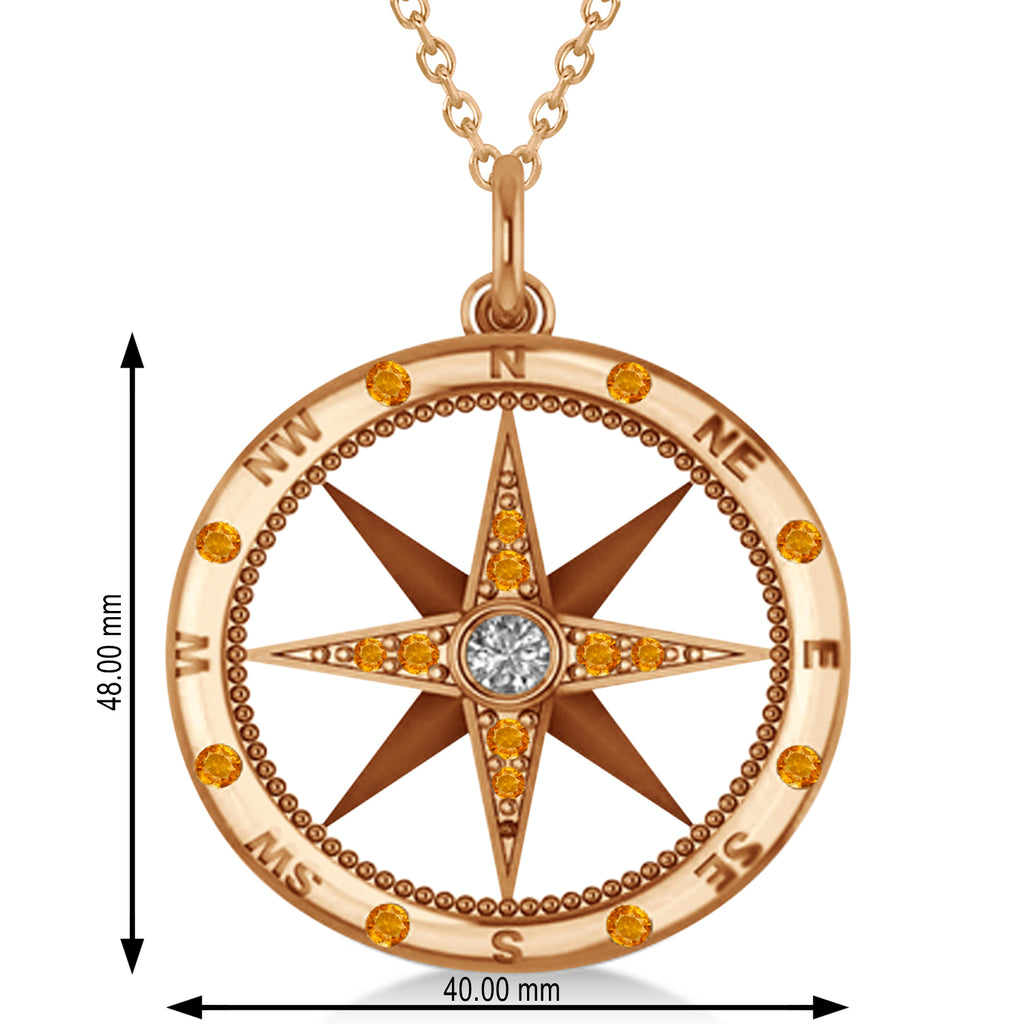 Compass Pendant For Men Citrine & Diamond Accented 14k Rose Gold (0.45ct)
