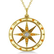 Compass Pendant For Men Citrine & Diamond Accented 14k Yellow Gold (0.45ct)