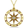 Compass Pendant For Men Garnet & Diamond Accented 14k Yellow Gold (0.45ct)