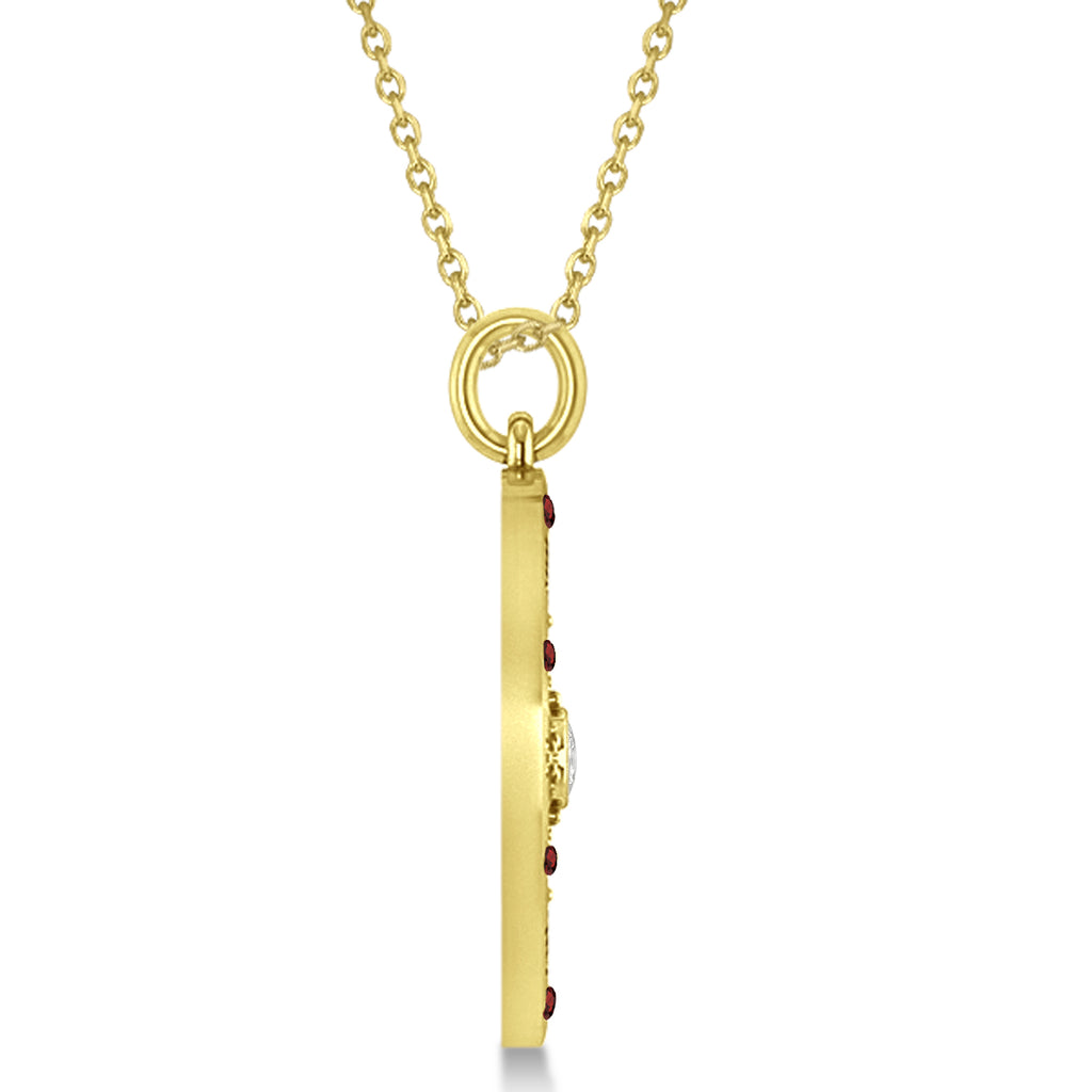 Compass Pendant For Men Garnet & Diamond Accented 14k Yellow Gold (0.45ct)