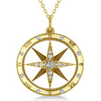 Compass Necklace Pendant For Men Lab Diamond Accented 14k Yellow Gold (0.45ct)