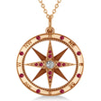 Extra Large Compass Pendant For Men Ruby & Diamond Accented 14k Rose Gold (0.45ct)
