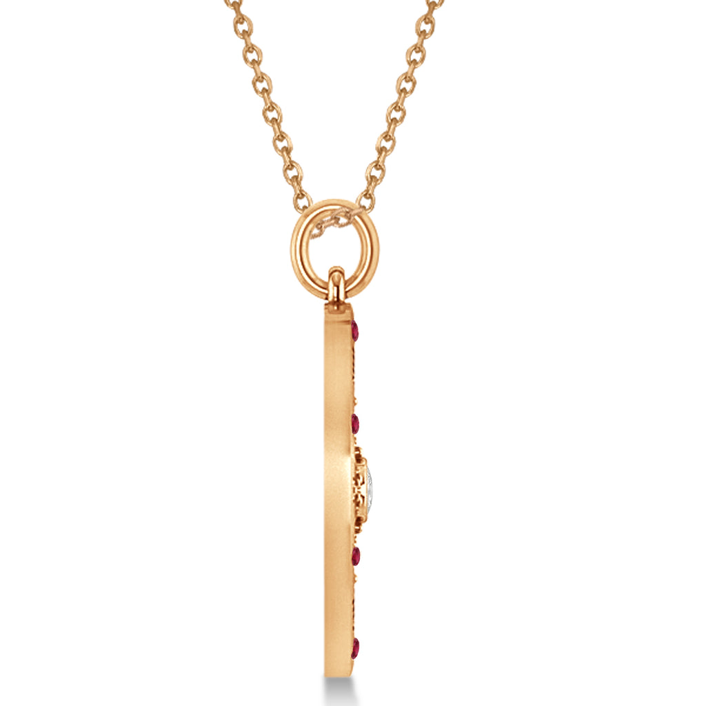 Extra Large Compass Pendant For Men Ruby & Diamond Accented 14k Rose Gold (0.45ct)