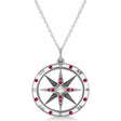 Compass Pendant For Men Ruby & Diamond Accented 14k White Gold (0.45ct)