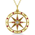Compass Pendant For Men Ruby & Diamond Accented 14k Yellow Gold (0.45ct)