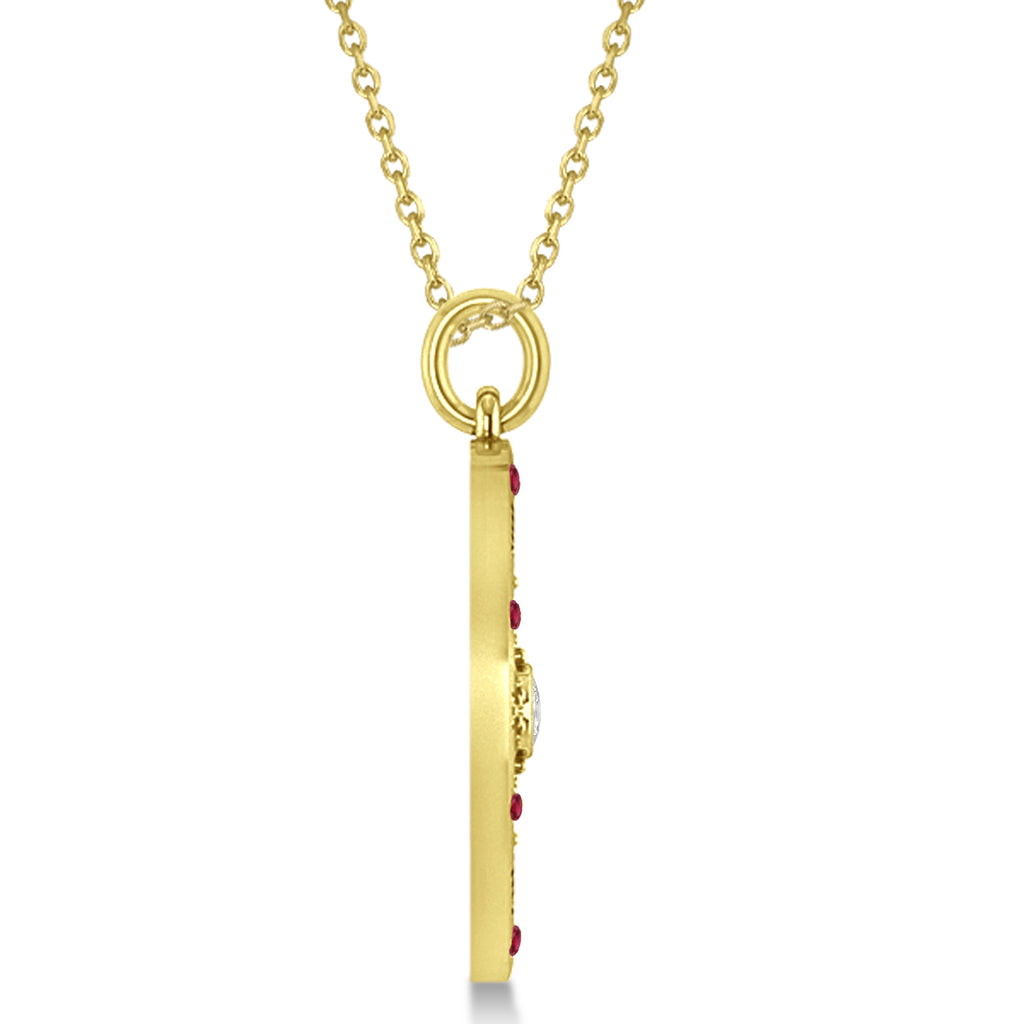 Compass Pendant For Men Ruby & Diamond Accented 14k Yellow Gold (0.45ct)
