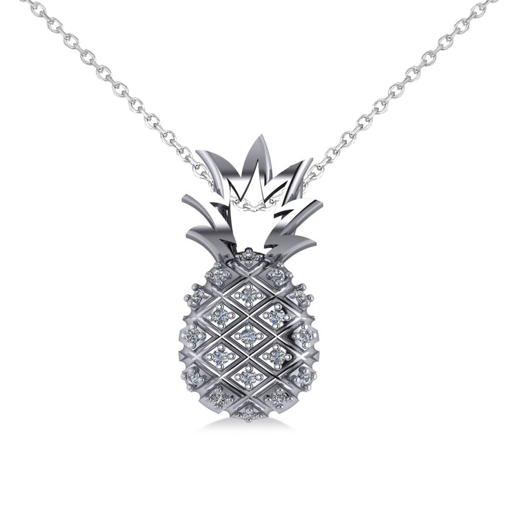 Diamond Pineapple Fashion Pendant Necklace 14K White Gold (0.10ct)