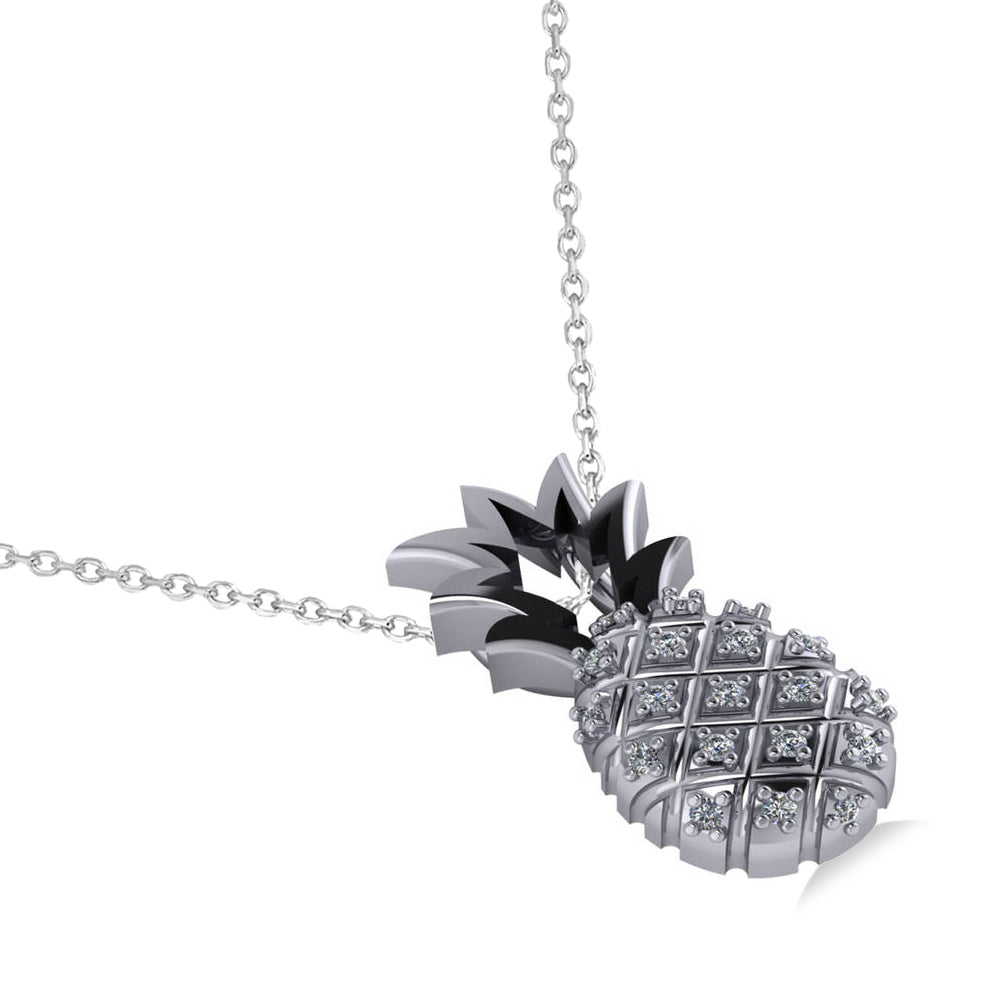 Diamond Pineapple Fashion Pendant Necklace 14K White Gold (0.10ct)