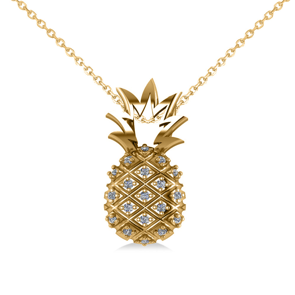Diamond Pineapple Fashion Pendant Necklace 14K Yellow Gold (0.10ct)