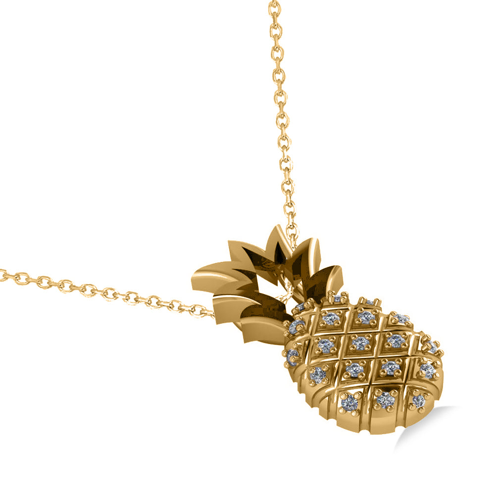 Diamond Pineapple Fashion Pendant Necklace 14K Yellow Gold (0.10ct)