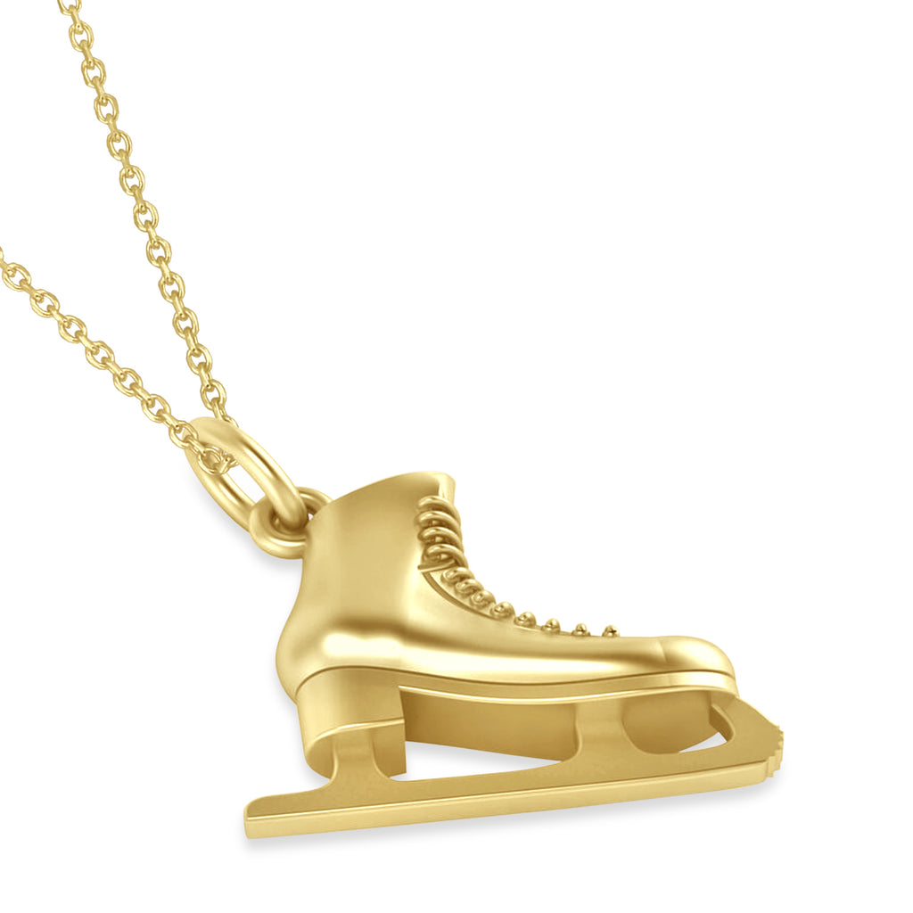 Ice Skate Charm Pendant Necklace 14K Yellow Gold