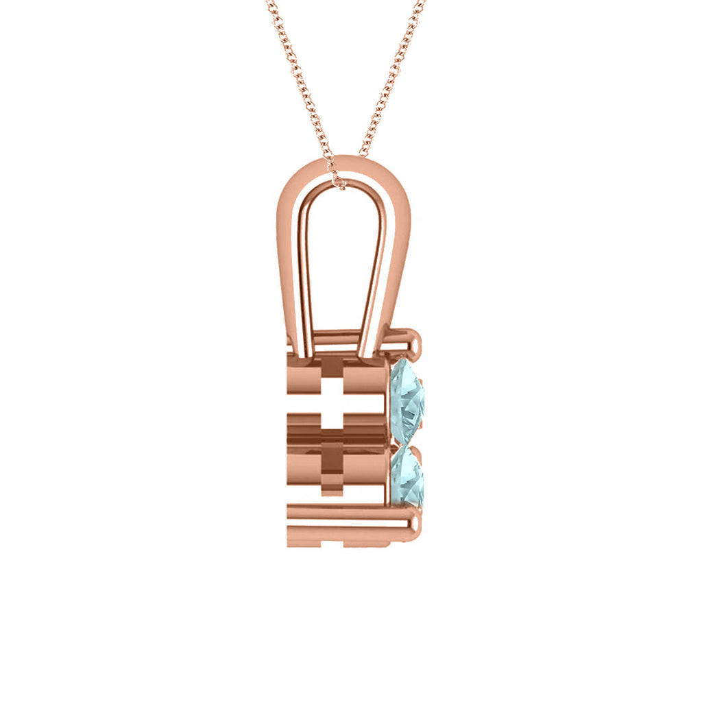 Three Stone Diamond & Aquamarine Pendant Necklace 14k Rose Gold (0.50ct)