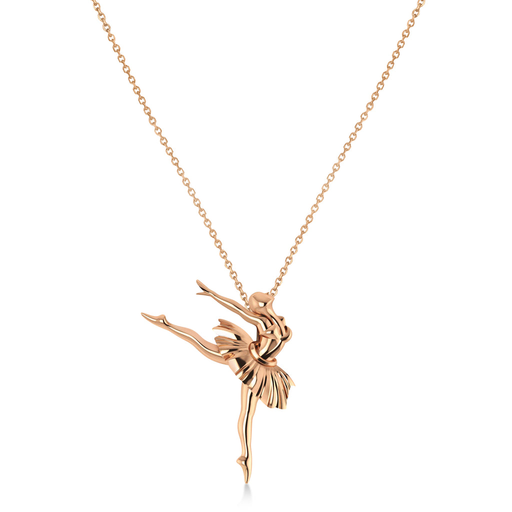 Graceful Ballerina Pose Pendant Necklace 14k Rose Gold