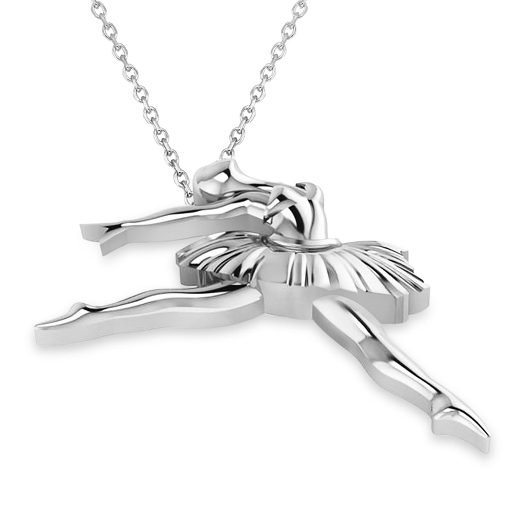 Graceful Ballerina Pose Pendant Necklace 14k White Gold