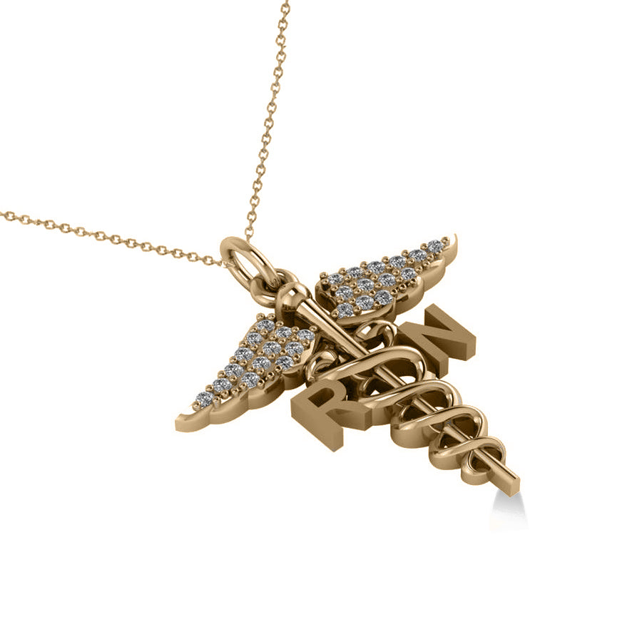 Diamond Caduceus RN Medical Symbol Pendant 14k Yellow Gold (0.13ct)