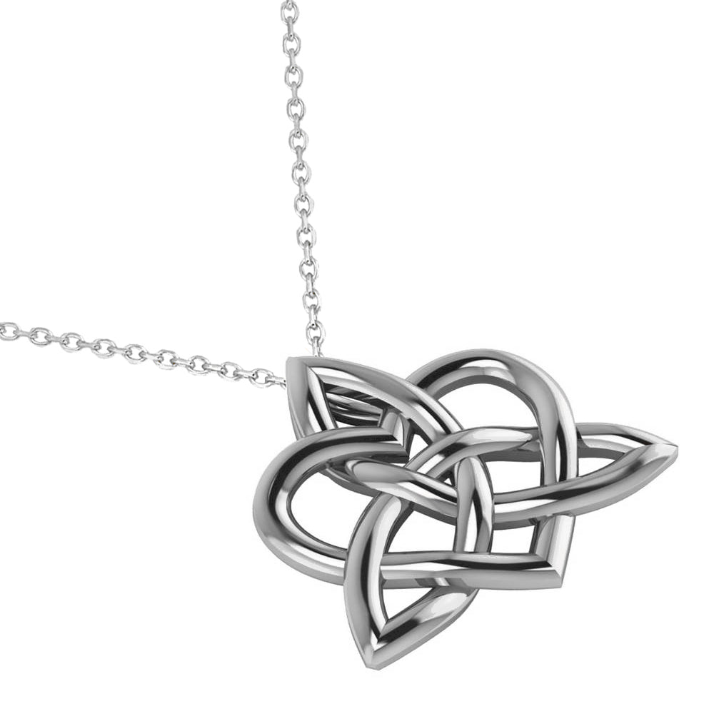 Celtic Trinity Knot Heart Pendant Necklace 14K White Gold