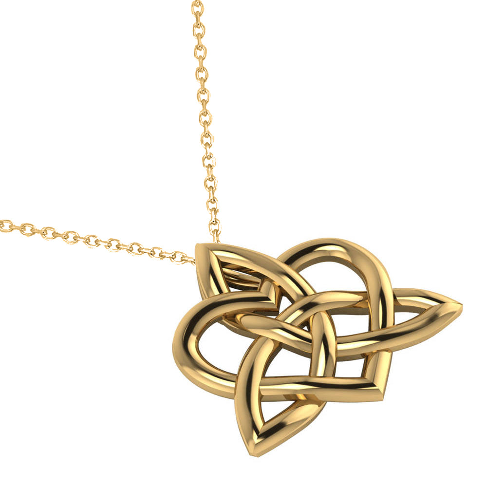 Celtic Trinity Knot Heart Pendant Necklace 14K Yellow Gold