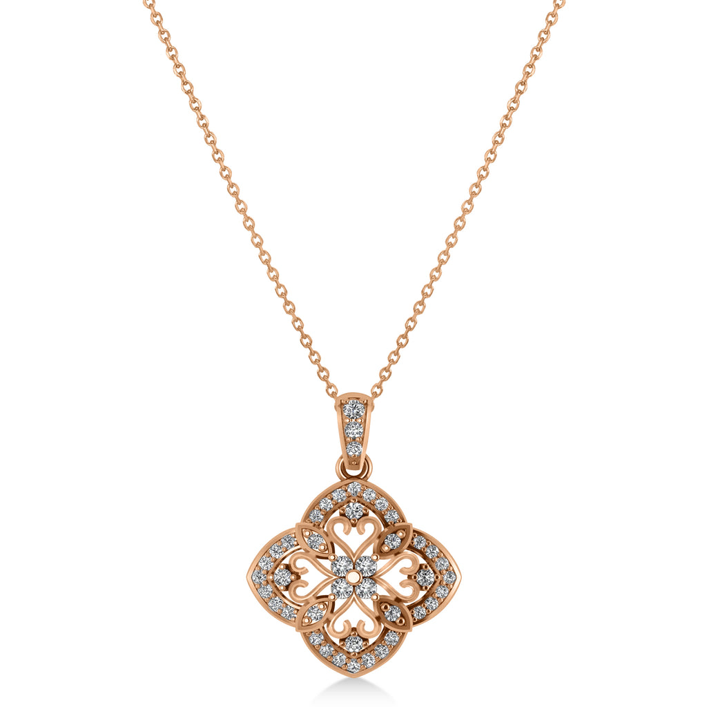 Four Leaf Clover Diamond Pendant Necklace 14k Rose Gold (0.61ct)