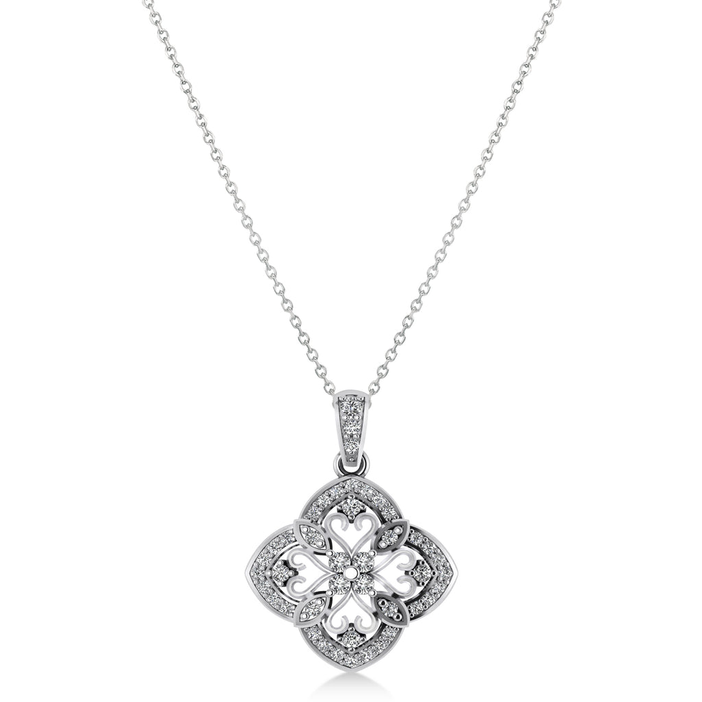 Four Leaf Clover Diamond Pendant Necklace 14k White Gold (0.61ct)