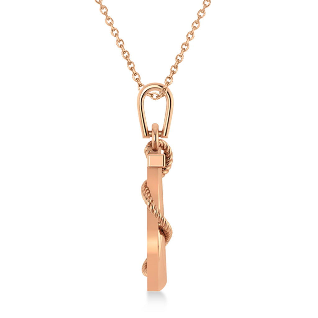 Men's Anchor Pendant Necklace Rope Design 14k Rose Gold