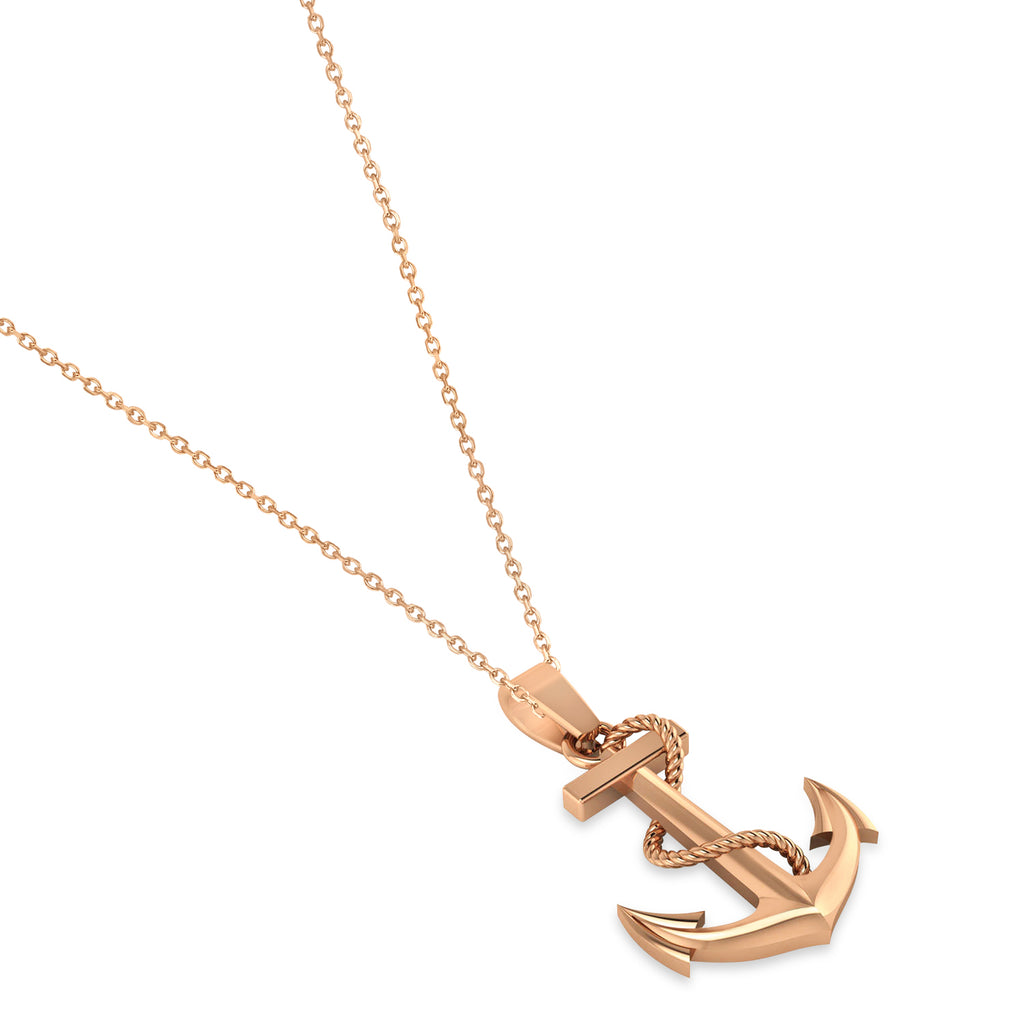Men's Anchor Pendant Necklace Rope Design 14k Rose Gold