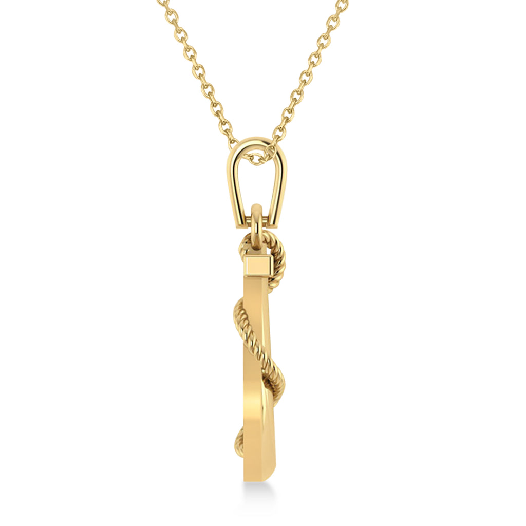 Men's Anchor Pendant Necklace Rope Design 14k Yellow Gold Necklace