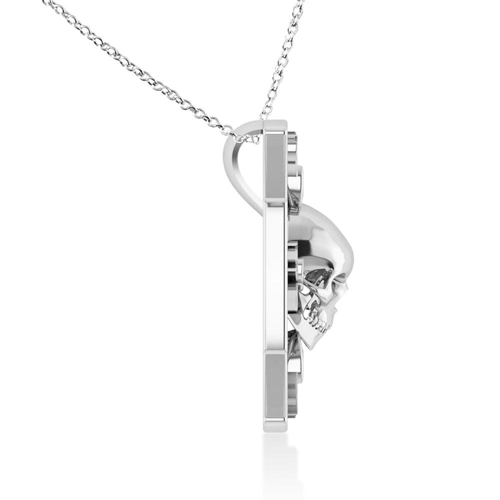 Skull & Cross Men's Pendant Necklace 14k White Gold